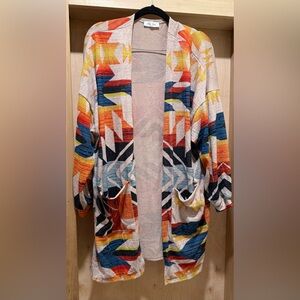 Phil Love Multicolor Geometric Open Cardigan Size Large Gently Loved 🥰